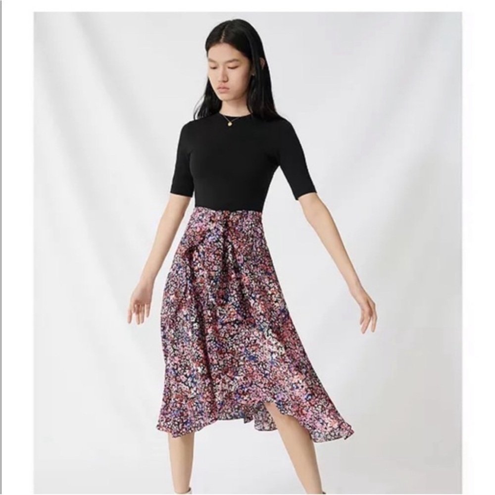 Maje Rinto Bi-Material Wrap Midi Dress Size FR/EU 40